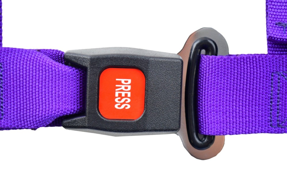 2" PURPLE 4 POINT SEAT BELT HARNESS PULL DOWN LAP BELTS FLOOR MOUNT PUSH BUTTON