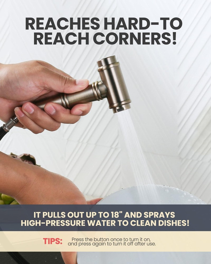 Bridge Kitchen Faucet with Side Sprayer, WOWOW Solid Brass Kitchen Faucet for...