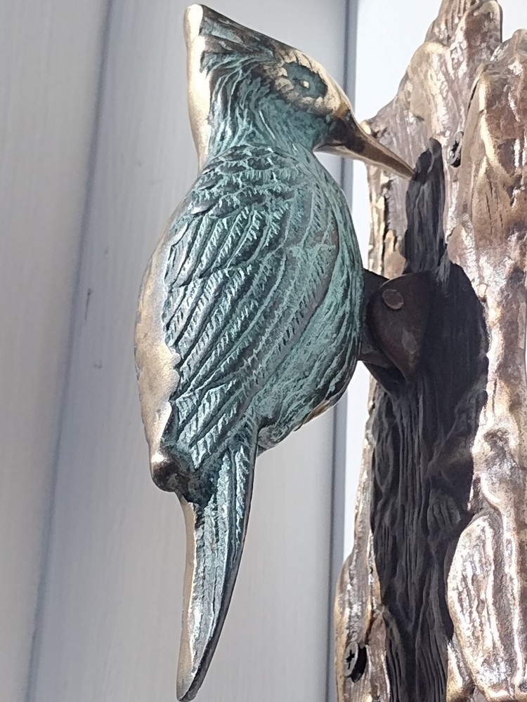 🚪✊VINTAGE SOLID BRASS bird DOOR KNOCKER PULL CHAIN sparrow WOODPECKER bell ring