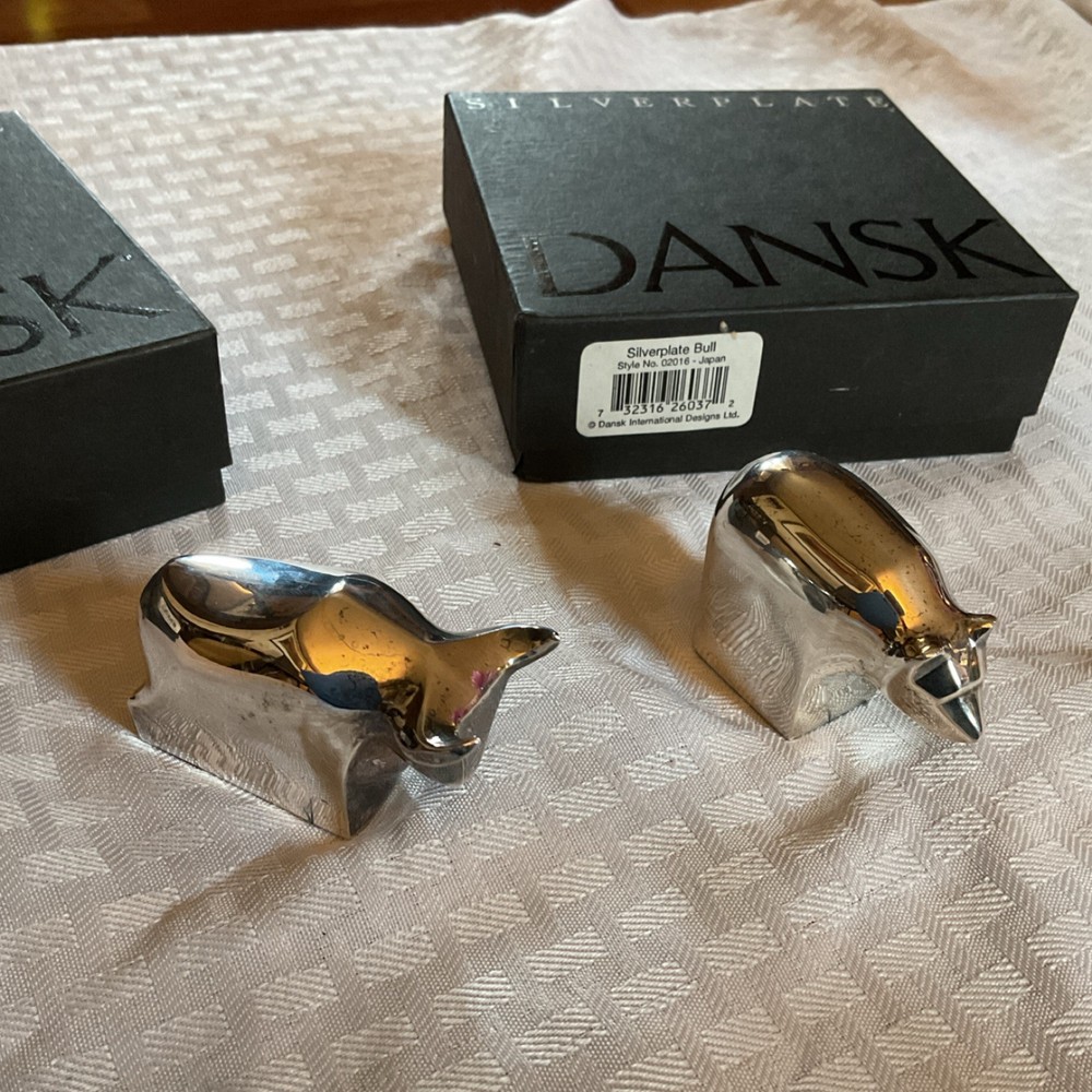 Dansk Silver Plate Bull and Bear Collectibles Figurines Set