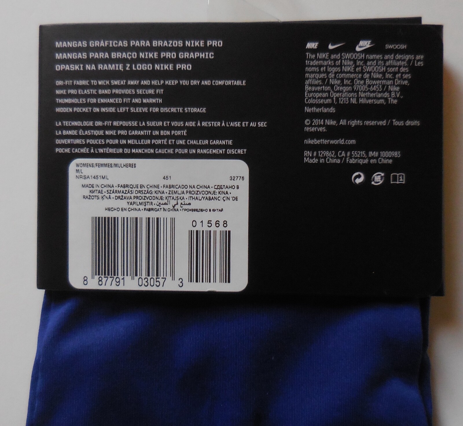 Nike Pro Graphic Arm Sleeves Women Game Royal/LT Photo Blue/White M/L