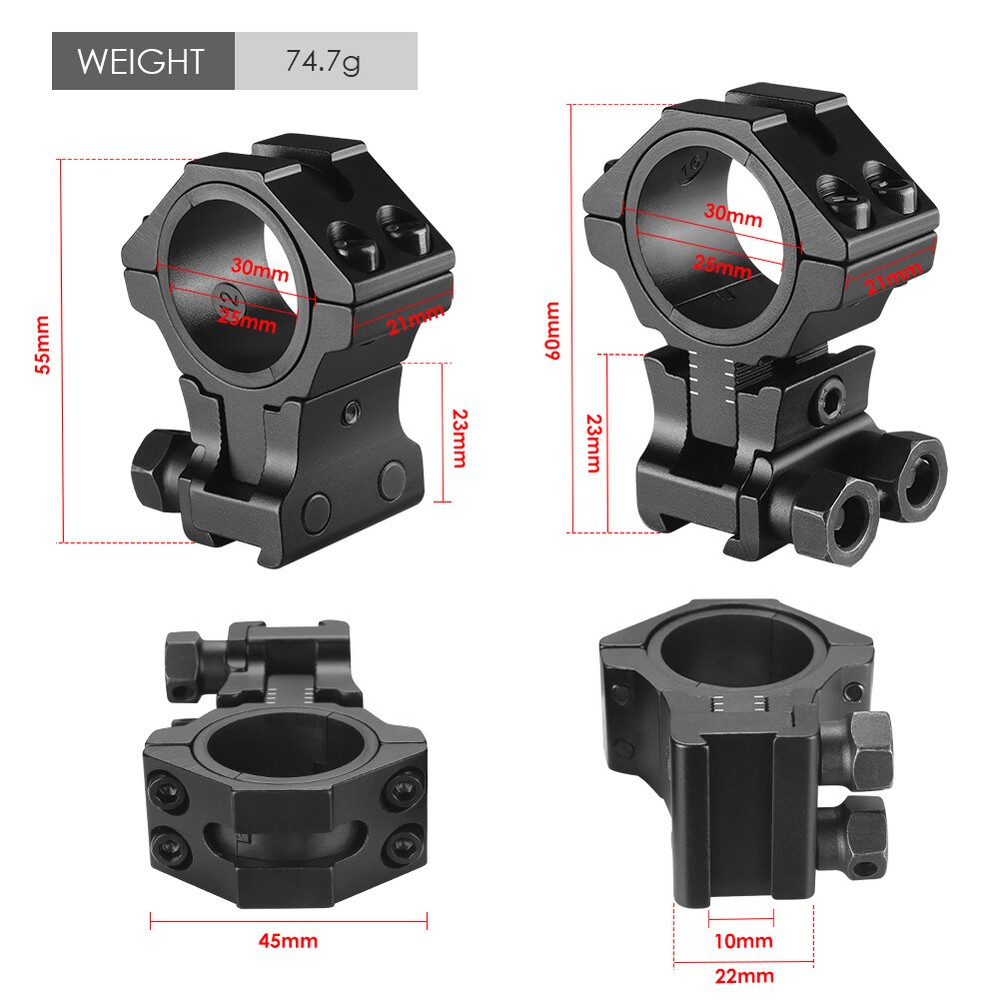 2Pcs Adjustable Center Height Scope Mount for 11mm Riser Base Mount 1"/30mm Ring