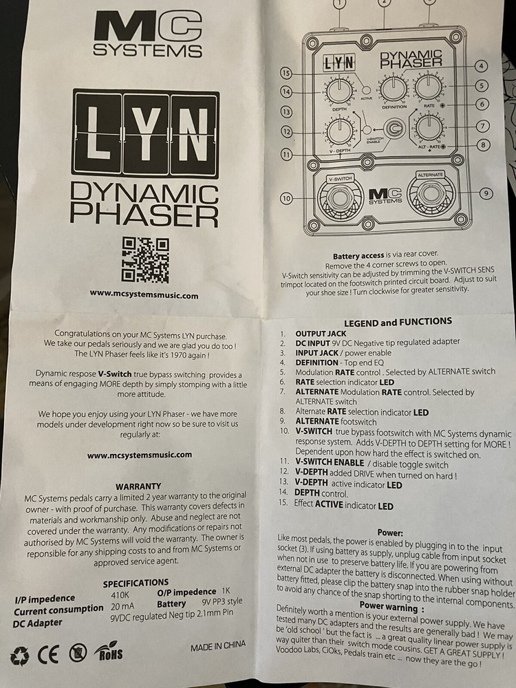 MC Systems LYN Dynamic Phaser with Box - Used Condition