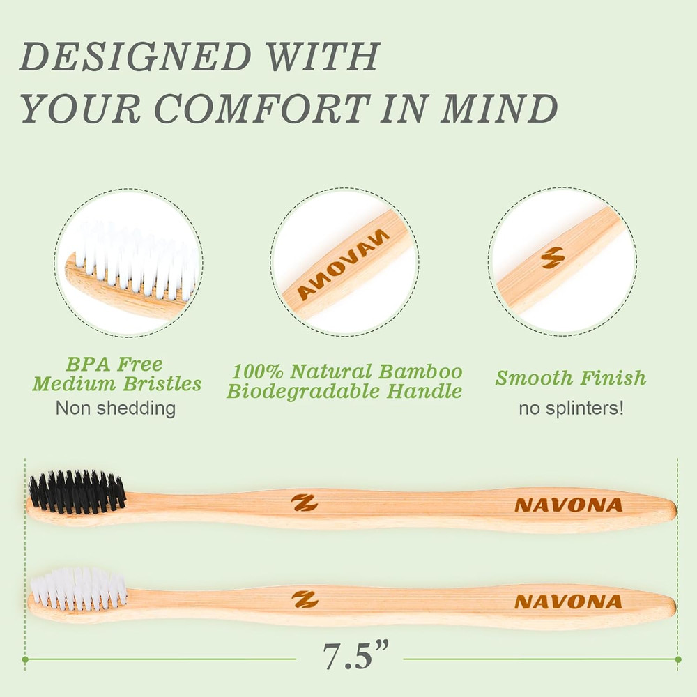 30 Pack Bamboo Toothbrushes Medium Bristles Eco Friendly Biodegradable Bulk Set
