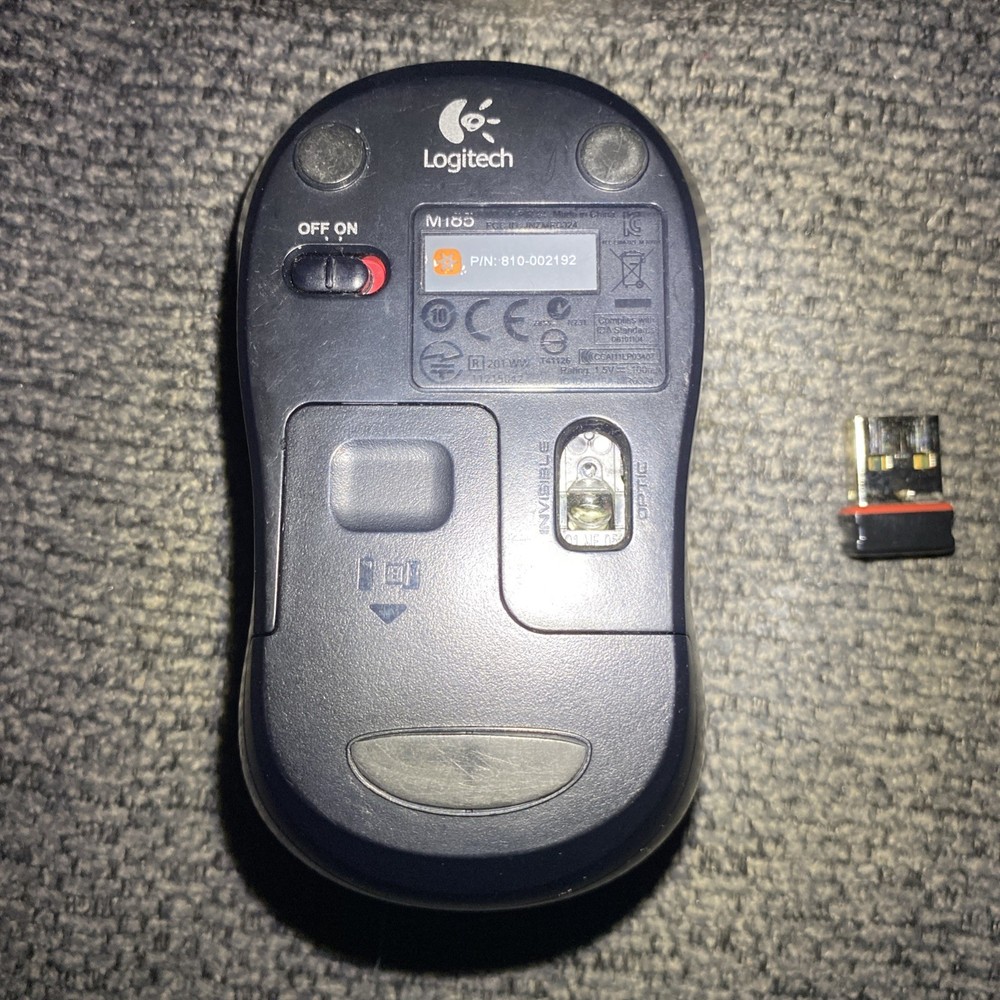 Logitech Wireless Mouse M185 w/ USB Nano Receiver Tested Working - Black & Gray