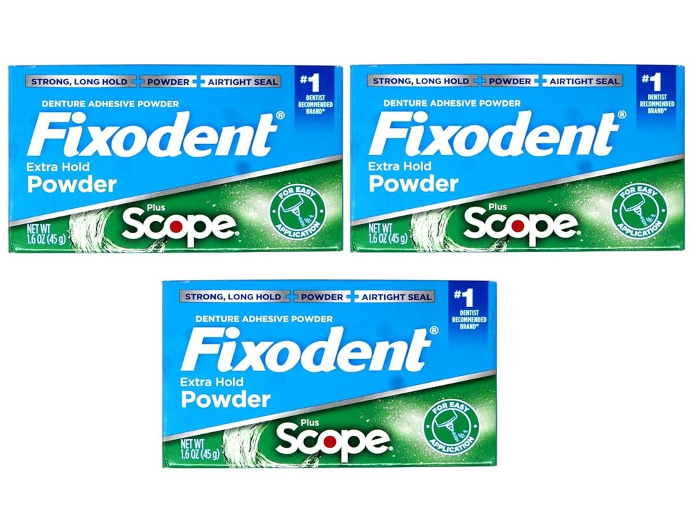 Fixodent Denture Adhesive Powder, Extra Strong, Plus Scope, Long...