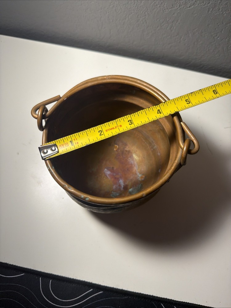 Vintage Solid Copper Cauldron Pot with Swing Handle Rustic Farmhouse Decor