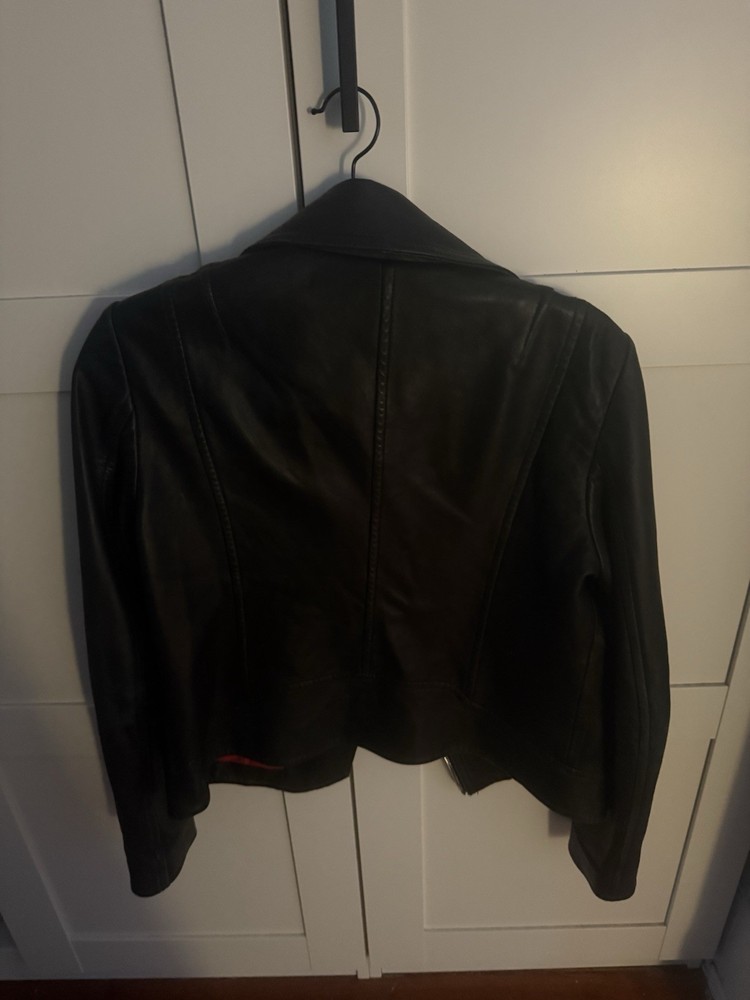RAG & BONE Black Leather Moto Jacket Red Lining - Size Medium