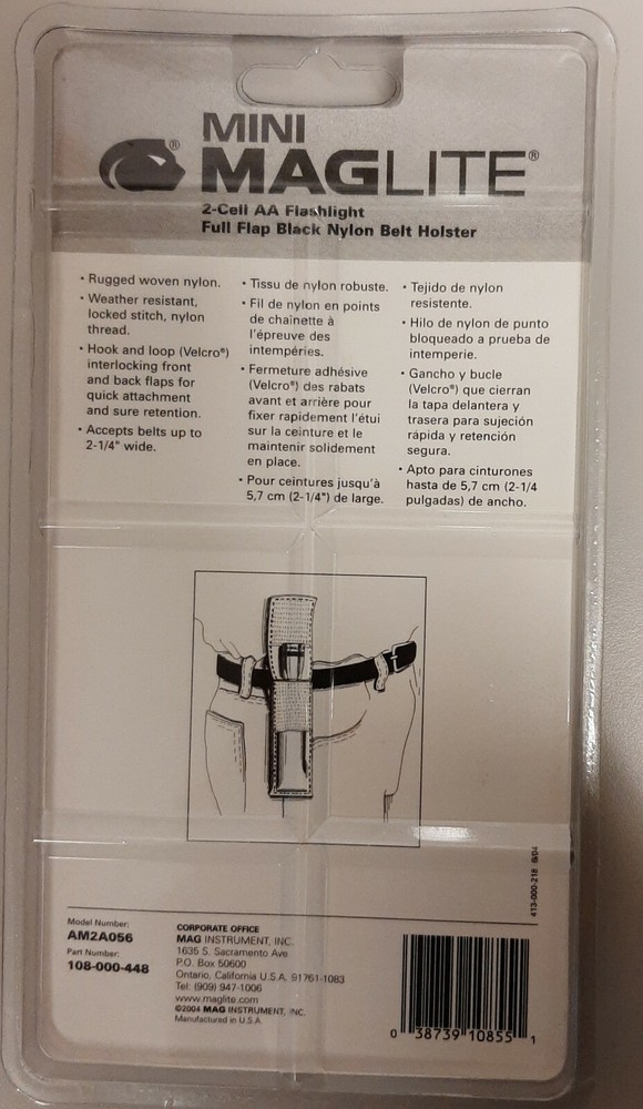 Mini Maglite Nylon Holster AM2A056 Hook & Loop Flap, Black