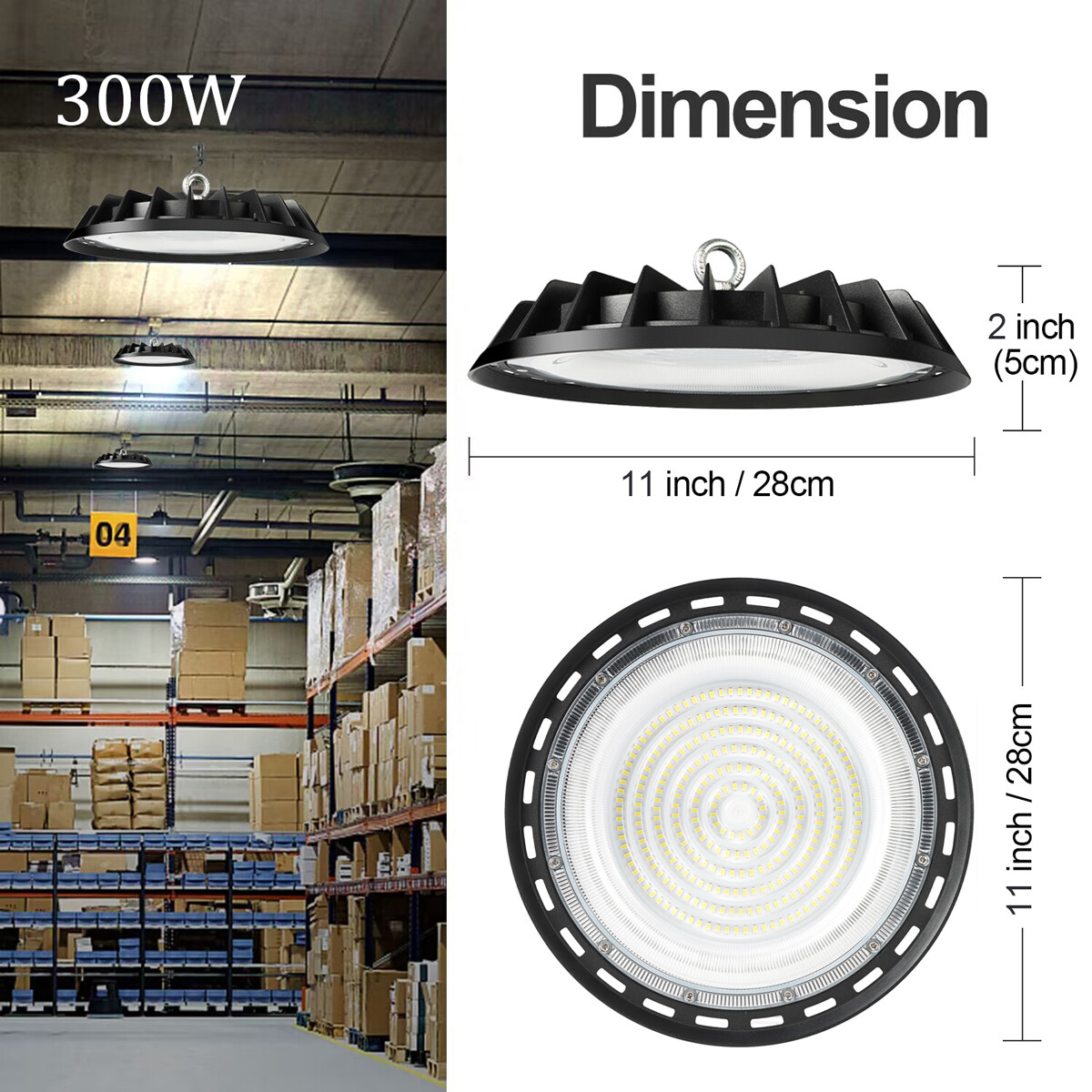 2 Pack 300W UFO Led High Bay Light Commercial Industrial Warehouse Light 5000K