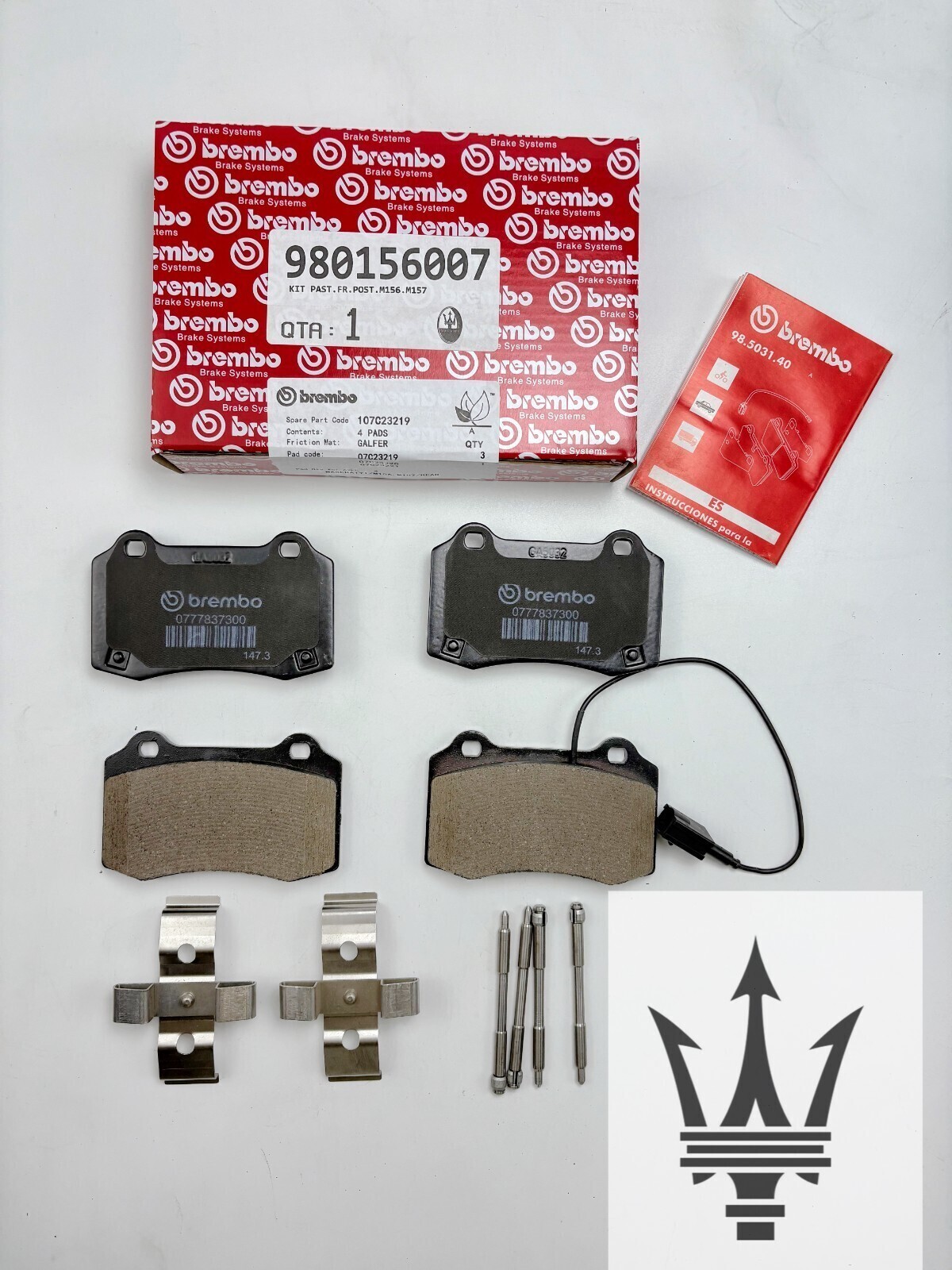 MASERATI GHIBLI QUATTROPORTE REAR BRAKE PADS WITH SENSORS 980156007