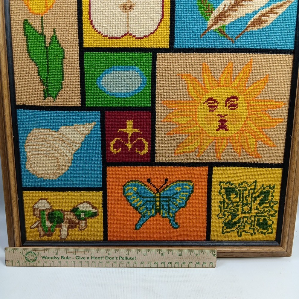 Vintage Needlework Framed 15” X 15”