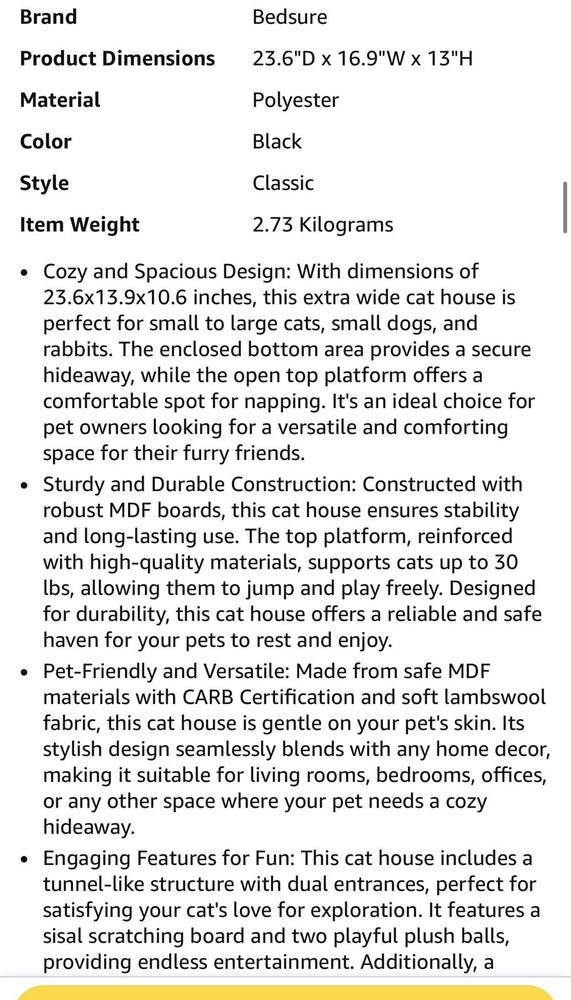 Bedsure Comfy Cat House