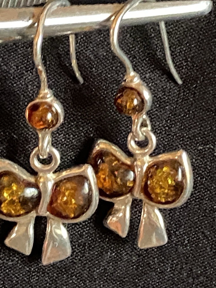Серьги винтаж серебро, 925 проба, Камень Янтарь, Бантики