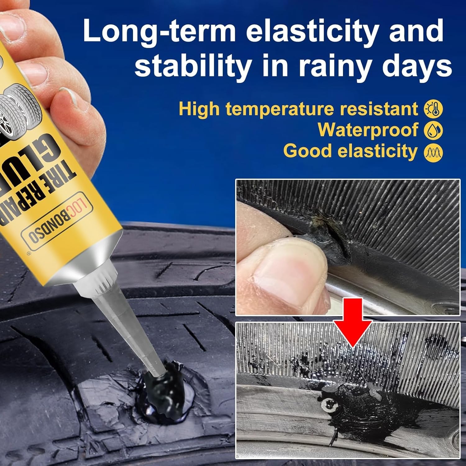 50G Tire Repair Glue, Sidewall Tire Repair Kit, Rubber Cement Tire Repair, Black