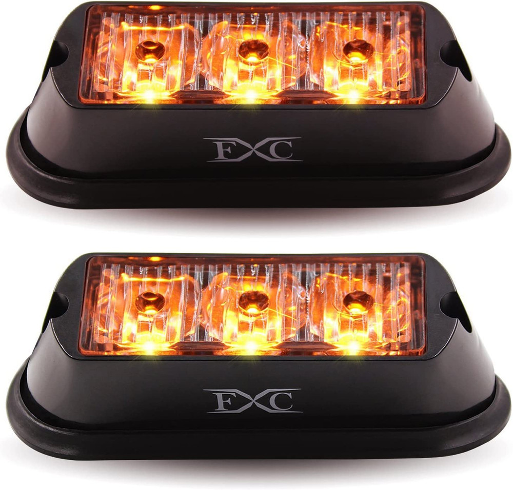 2PCS Amber Waterproof 3-LED Strobe Light Emergency Beacon Flash Lights