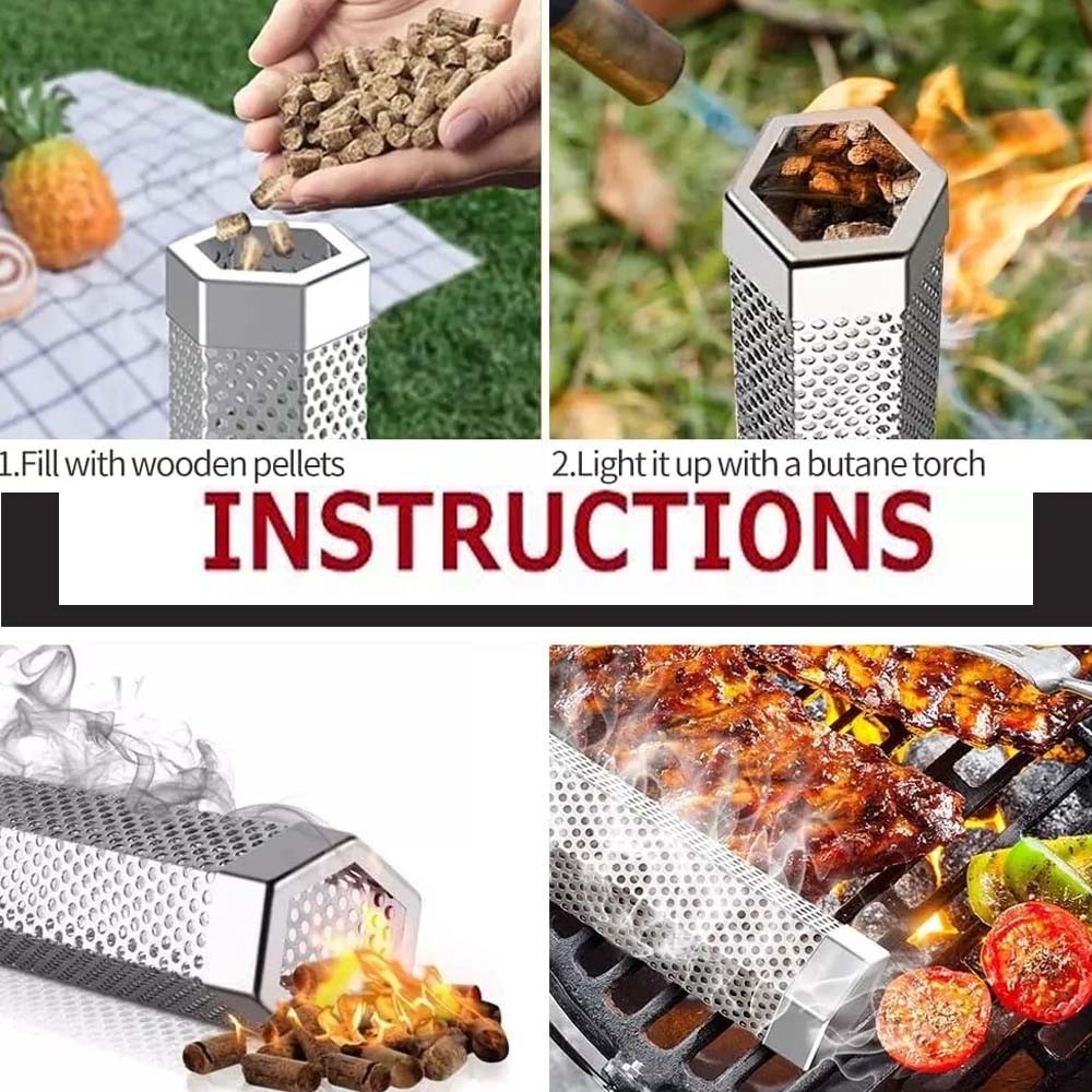 12in BBQ Smoker Tube for Wood Pellets – Stainless Steel Grill Smoke Box for Meat