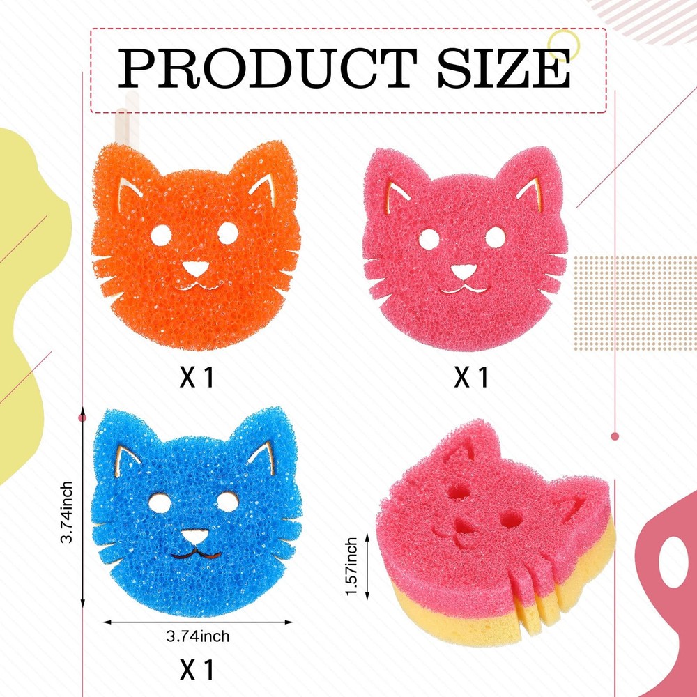 3 Pcs Dual Sided Scrub Sponge Multi Functional Cute Temperature Sensitive