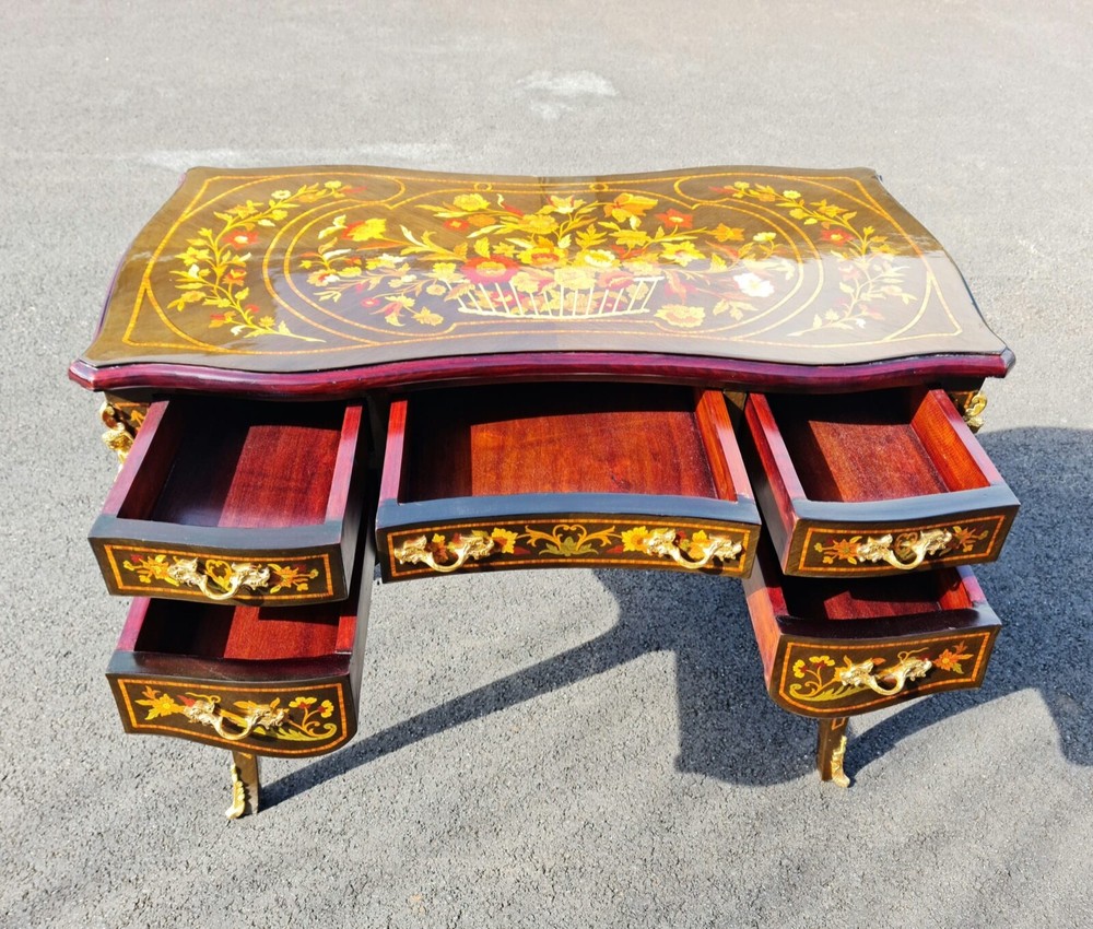 Marquetry writing Desk with 5 drawers
