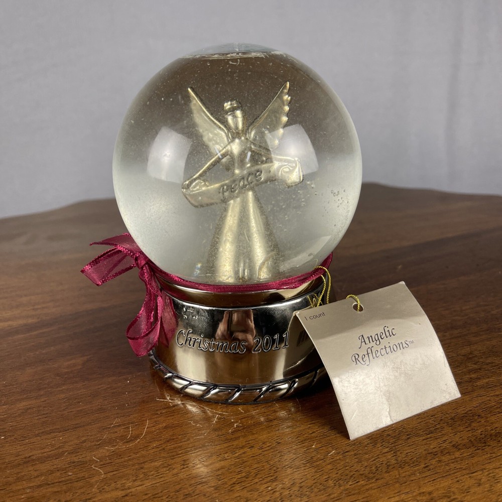 Christmas Snow Globe Silver Angel Peace 5”  READ