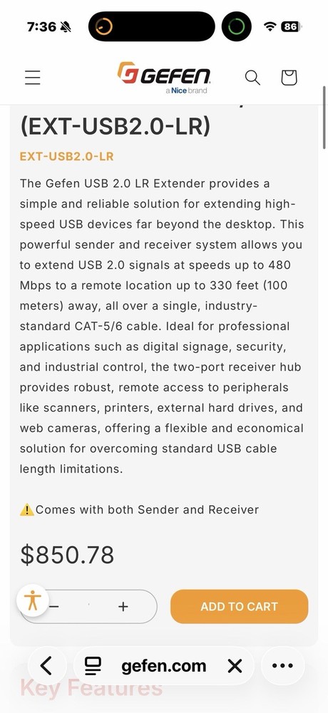 Gefen EXT-USB2.0-LR USB 2.0 Extender