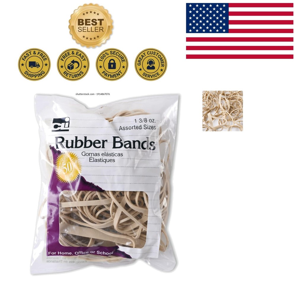 Versatile Rubber Bands, Assorted Colors and Sizes - 1 3/8 Oz High Strength