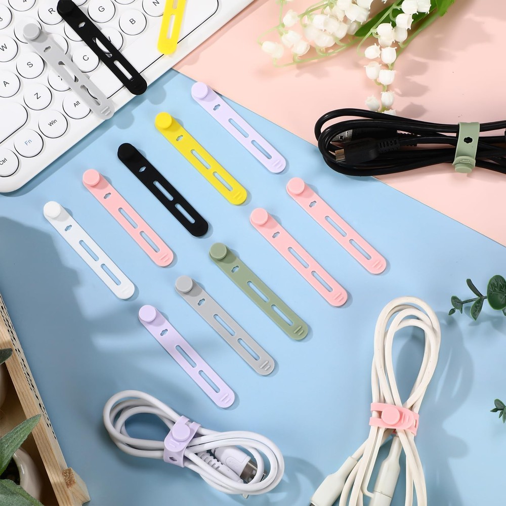 42 Pcs Silicone Cable Ties Reusable Cord Straps Multipurpose Elastic