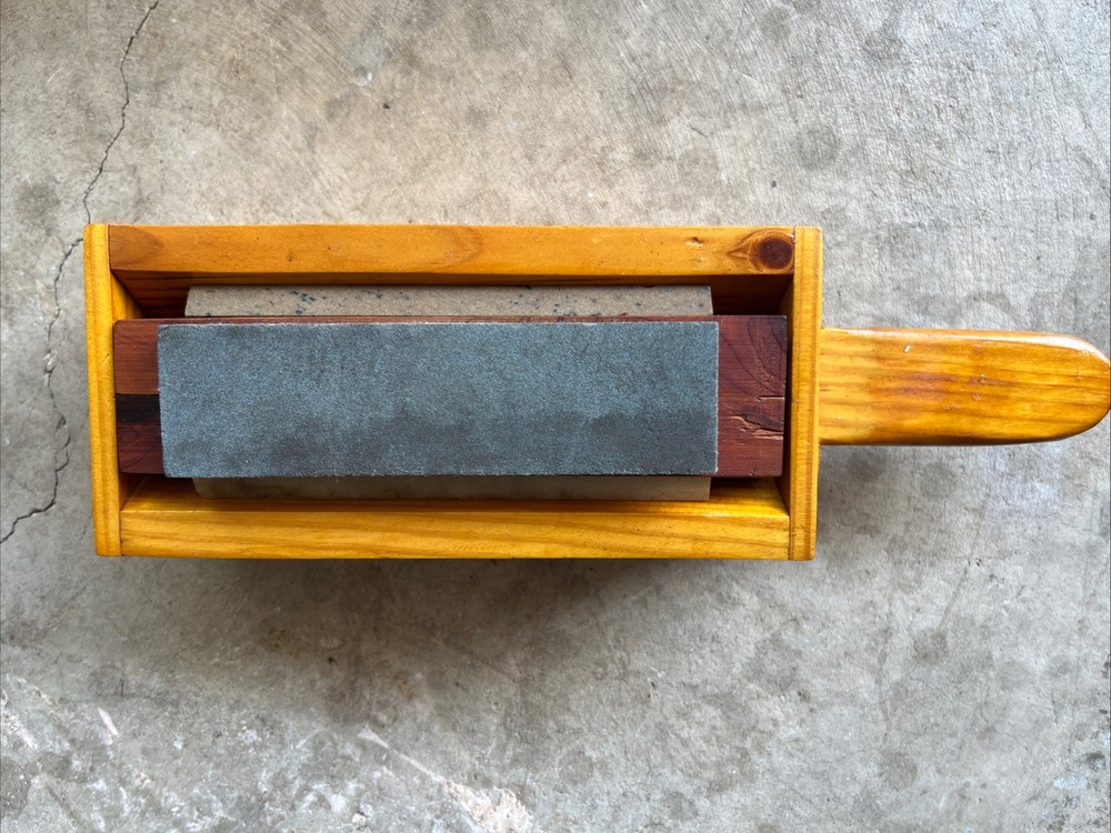 Vintage Tri-Hone 3 Stone Knife Blade Sharpener - Solid Build Anti-Slip W/ Handle