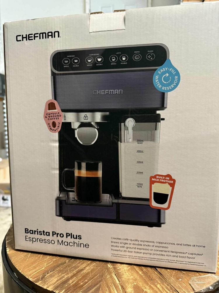Chefman 6-in-1 Espresso Machine with Steamer, Automatic One-Touch Coffee Maker,