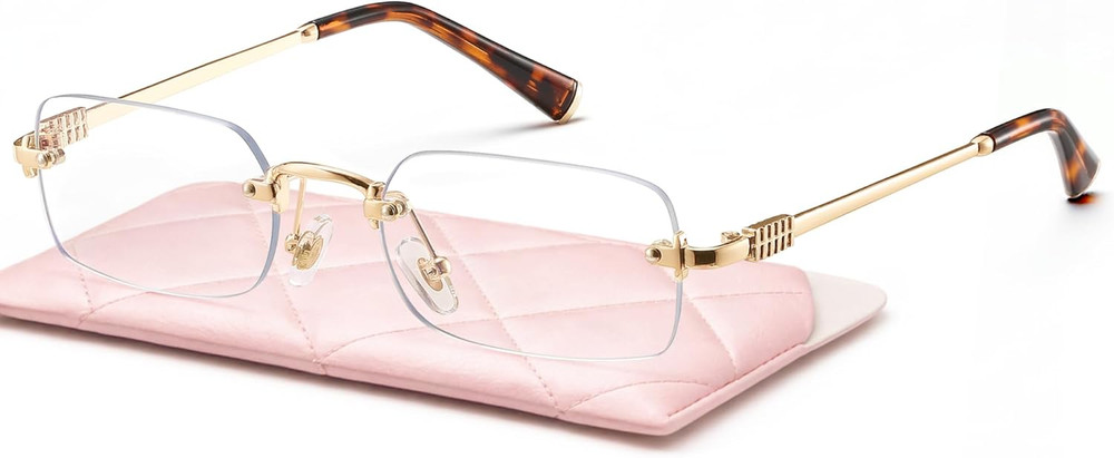 Ultra-Light Statement Glasses — Rectangular Metal Blue-Light Frames for Women