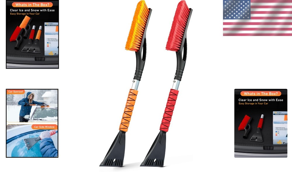 27'' Ergonomic Snow Brush & Ice Scraper Set - Durable, Compact & Lightweight