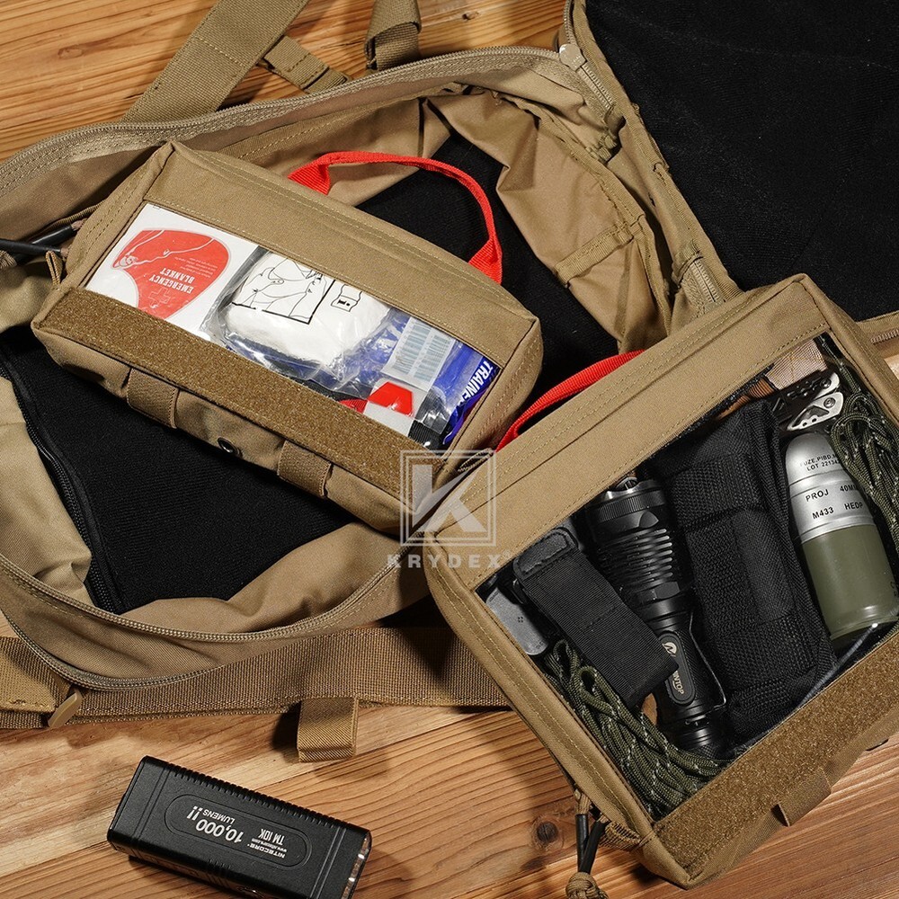 KRYDEX Clear Top Insert Pouch Bag Organizer Hook & Loop Large Coyote Brown