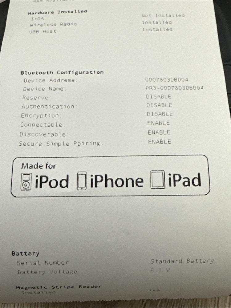 Intermec PR3 Mobile Thermal Receipt Printer Bluetooth USB – Portable POS Courier