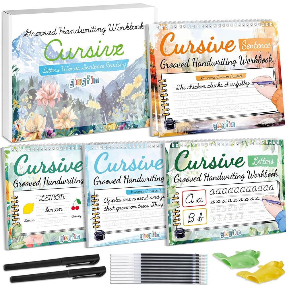 4 Pack Grooved Cursive Handwriting Workbook Kit Magic Reusable Grooved Handwriti