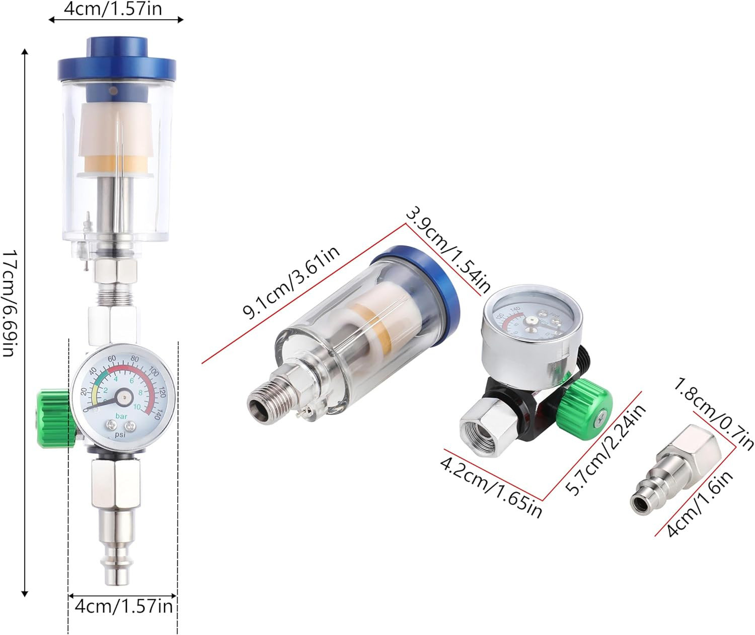 Oil Water Separator, Air Filter with Pressure Gauge, Pressure Regulator for Air