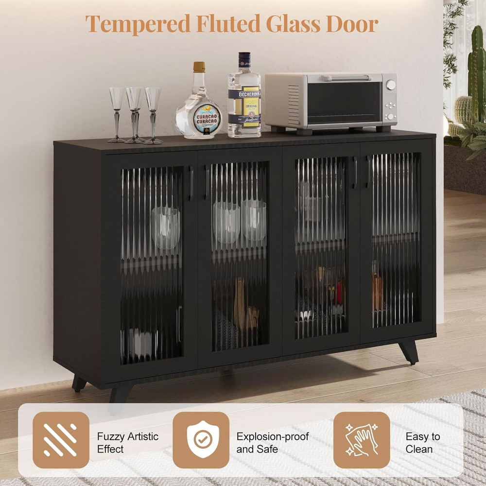 Elegant Black Kitchen Buffet Server Console Table with Doors - 49 Inch
