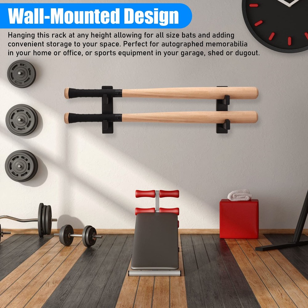 TOBWOLF 2PCS Double Deck Baseball Bat Display Wall Mount Rack, Horizontal Hanger