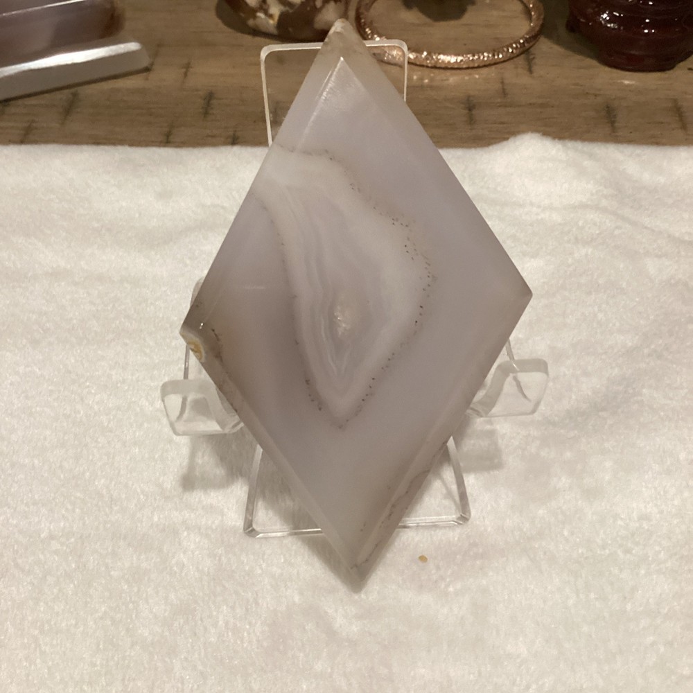 Polished Agate Geode Slice Crystal Display Specimen on Stand