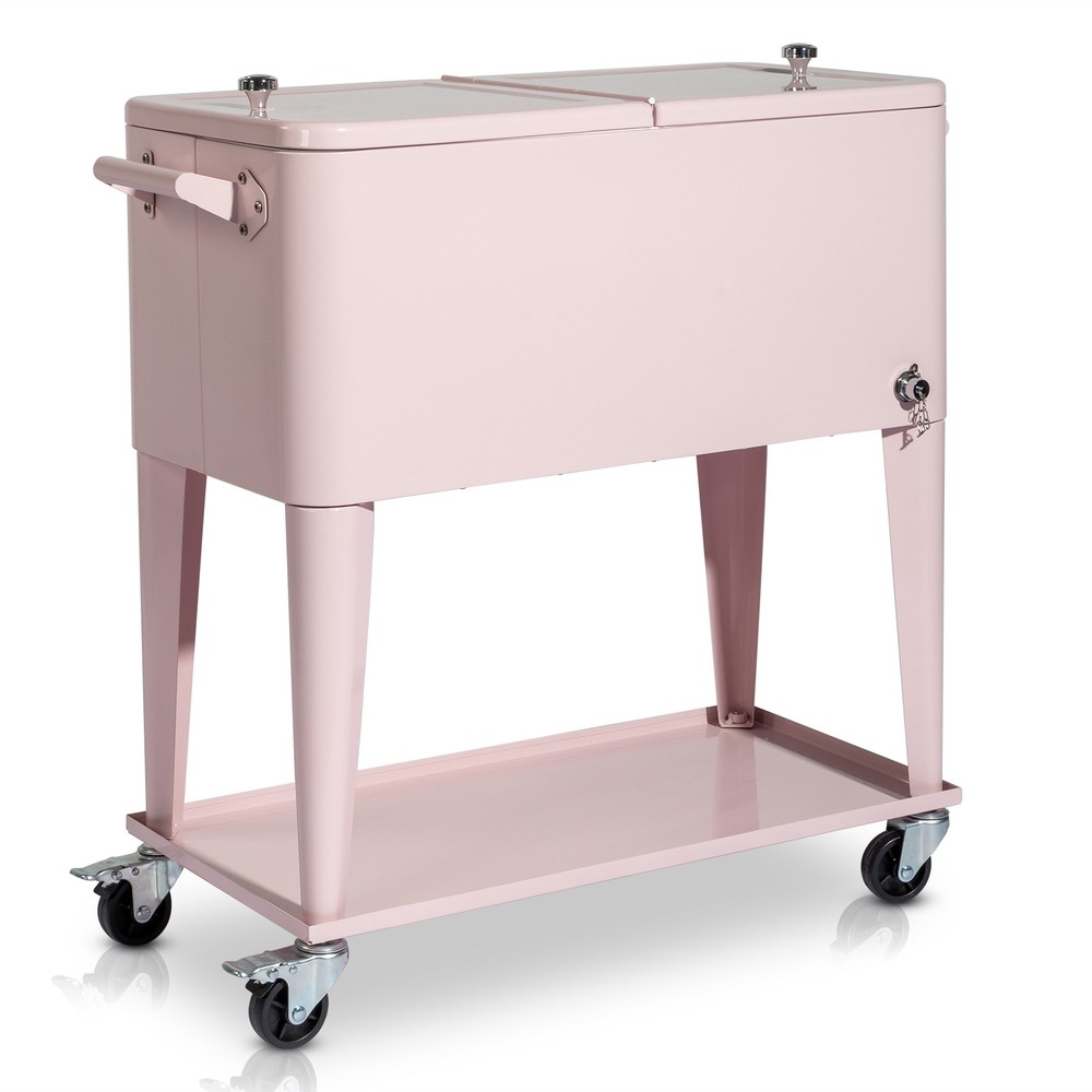 80QT Pink Patio Rolling Cooler