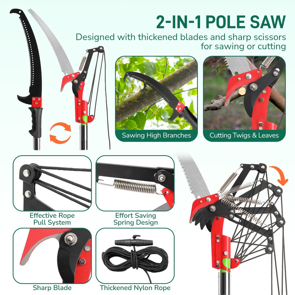 26ft Manual Pole Saw, Lightweight Tree Trimmers Long Handle Pruner Set