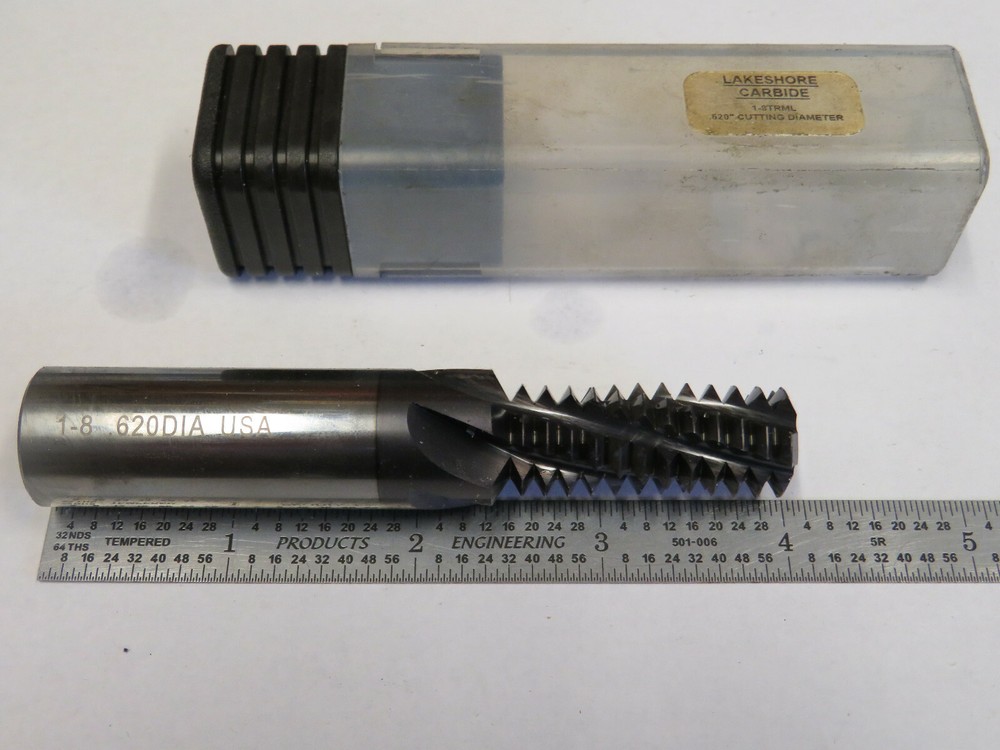 1"-8 .620" Cut Dia 5 Flute Helical Thread Mill, Coated