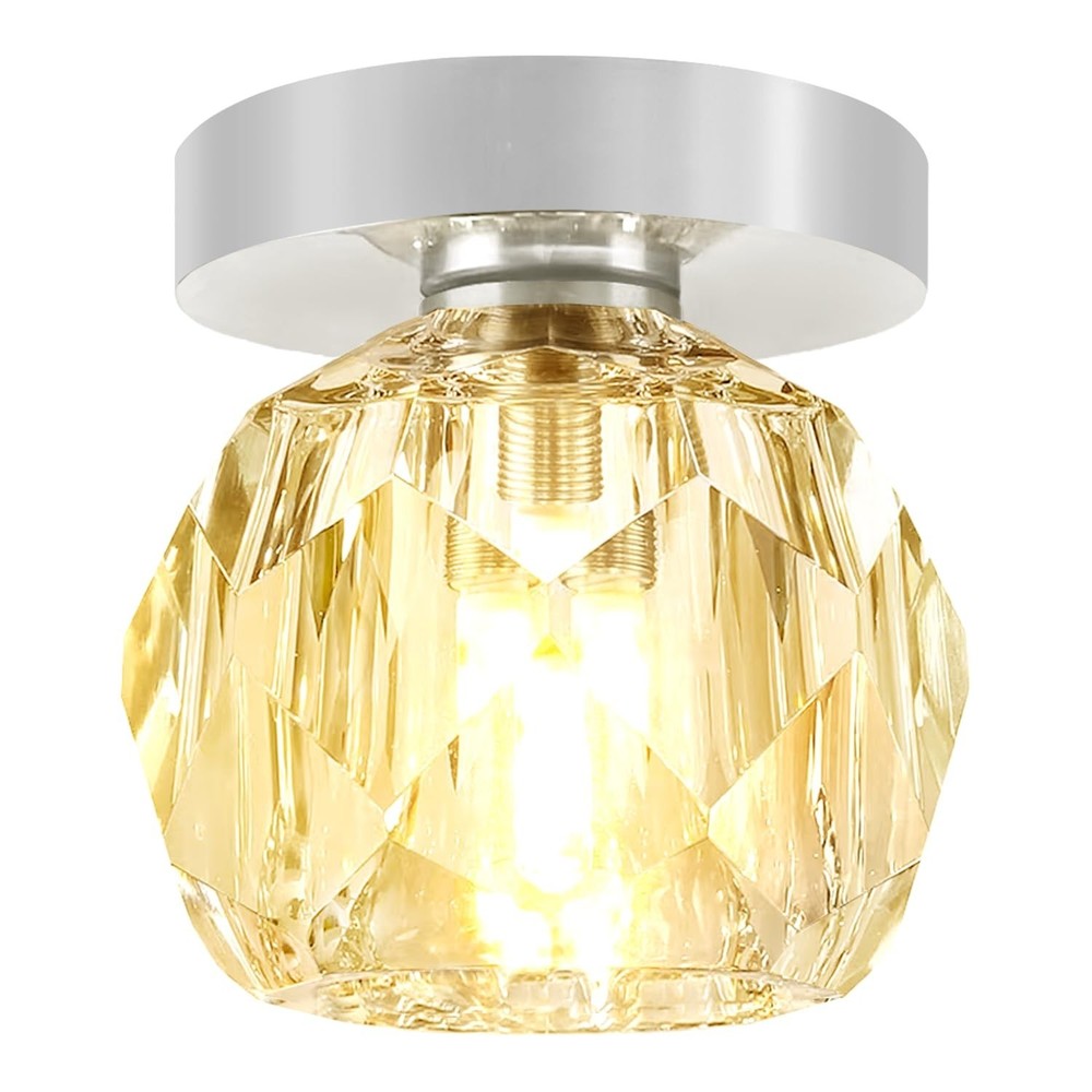 3.9in Mini Crystal Ceiling Light Modern Round Chrome Flush Mount Ceiling Ligh...