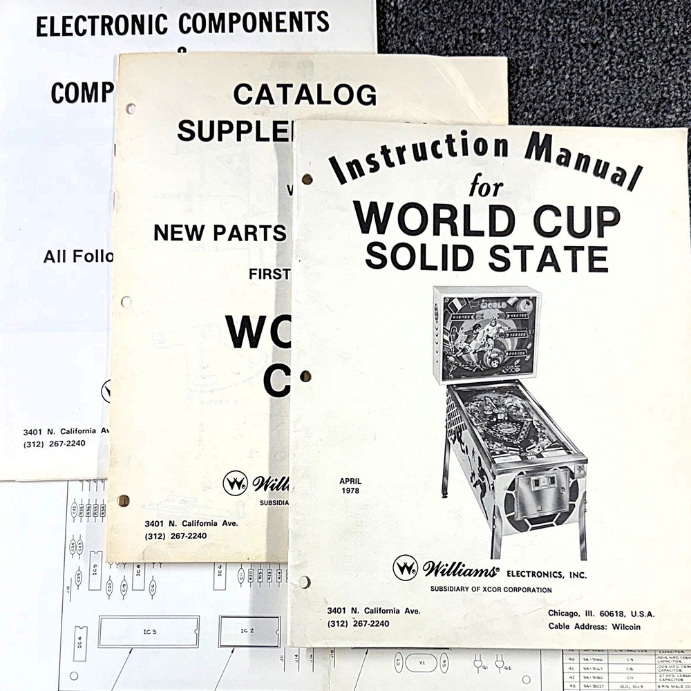 Williams World Cup Pinball Machine Game Manual Schematics Packet Lot ORIGINAL