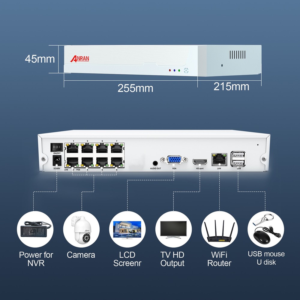 ANRAN 4K 4-Camera PoE Security System 8-Channel NVR 2TB,Easy Plug & Play Setup