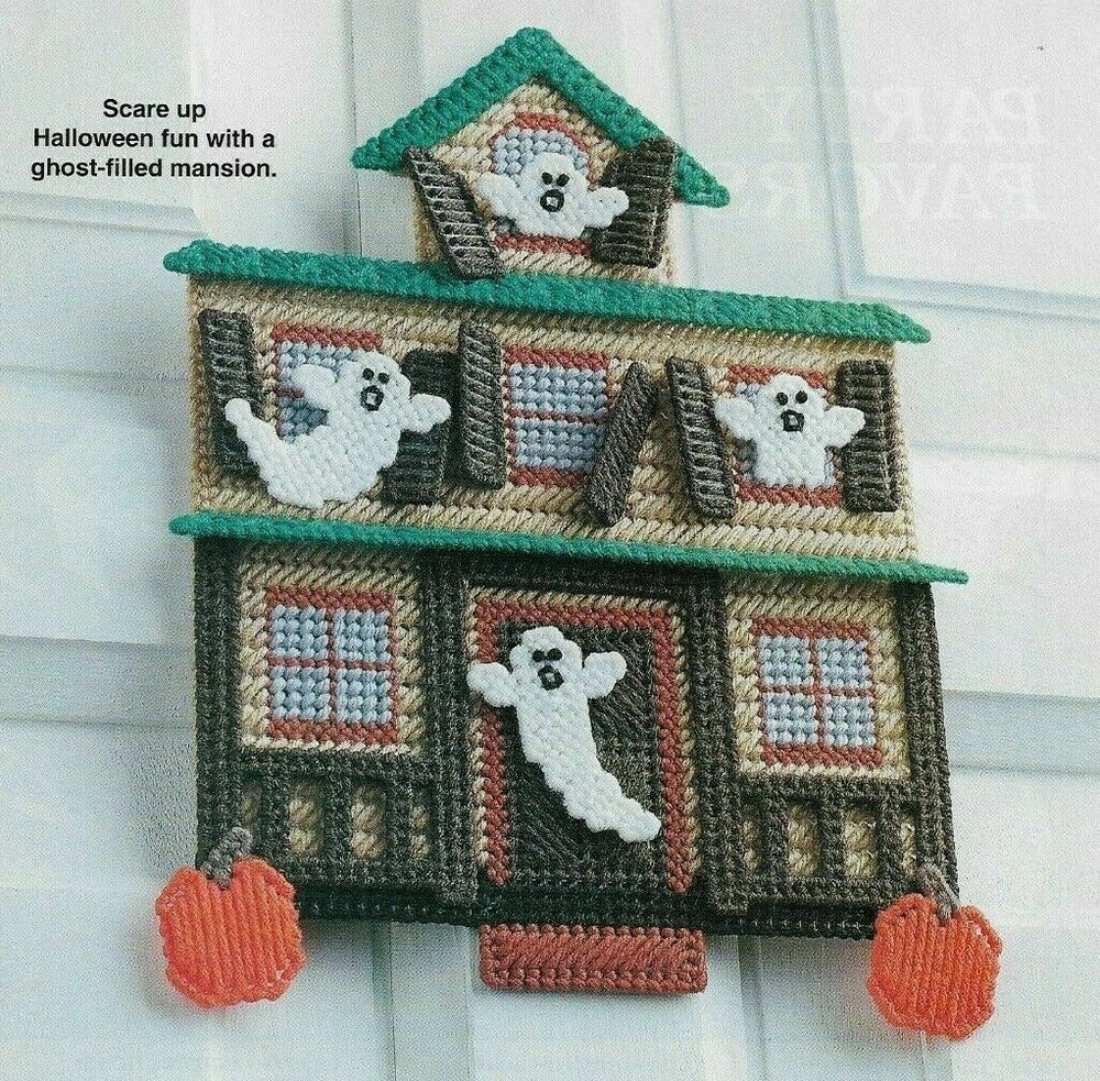 HAUNTED HOUSE GHOSTS HALLOWEEN PLASTIC CANVAS PATTERN INSTRUCTIONS