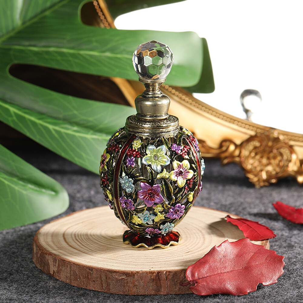 1pc 10ml Antique Empty Flower Pattern Refillable Perfume Bottle Container Decor