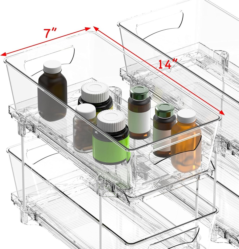 2 Tier Basket Drawer Cabinet Pull-Out Organizer 2 Pack Clear