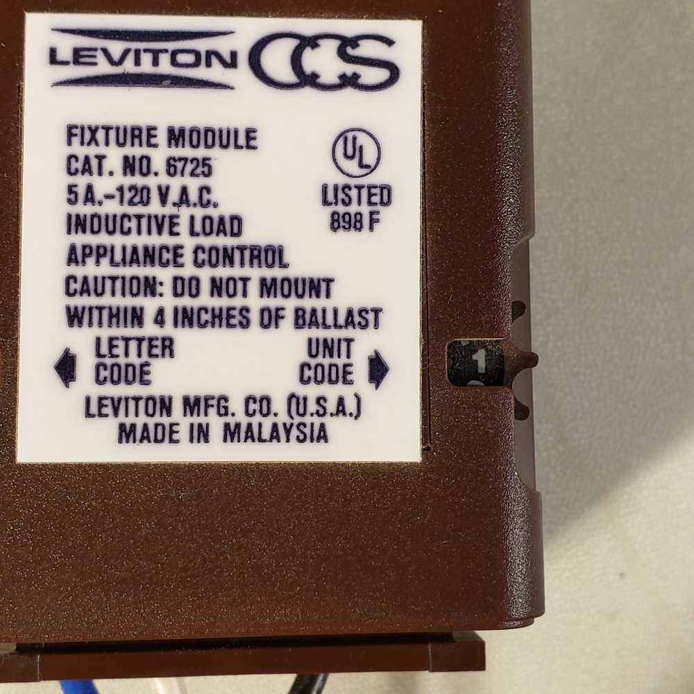 Leviton 6725 Fixture Module 5A-120VAC Inductive Load Appliance Control