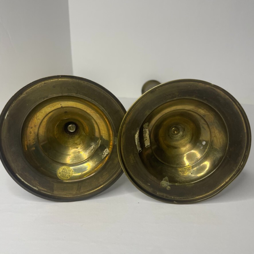Solid Brass Two Vintage Candlesticks Candle Holders 12 Inch Patina