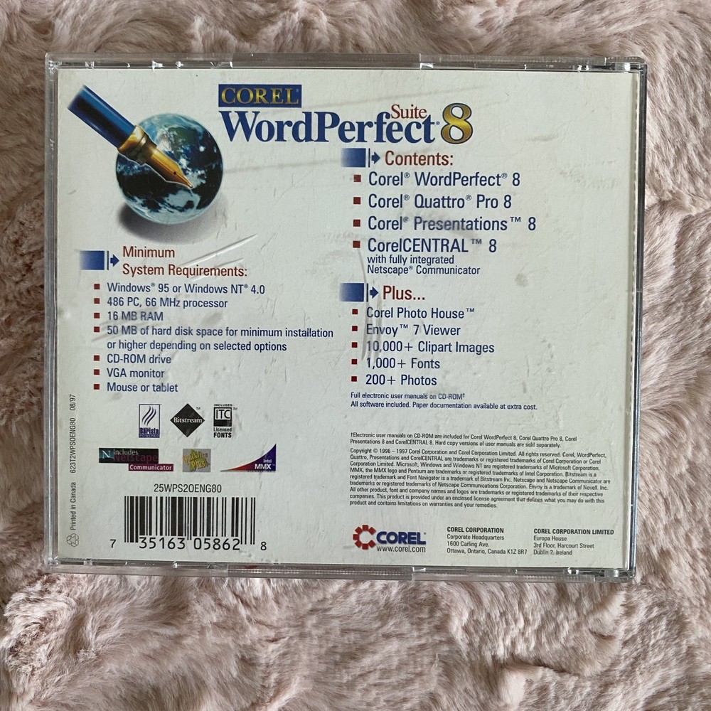 Corel WordPerfect Suite 8 1997 Software Disc